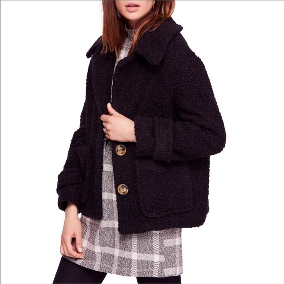 FREE PEOPLE / BLACK SO SOFT PEA COAT - Picture 2 of 6